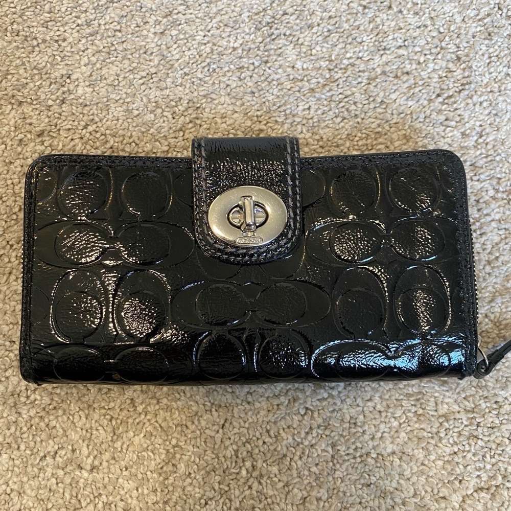 Black Embossed Wallet with Silver Clasp
